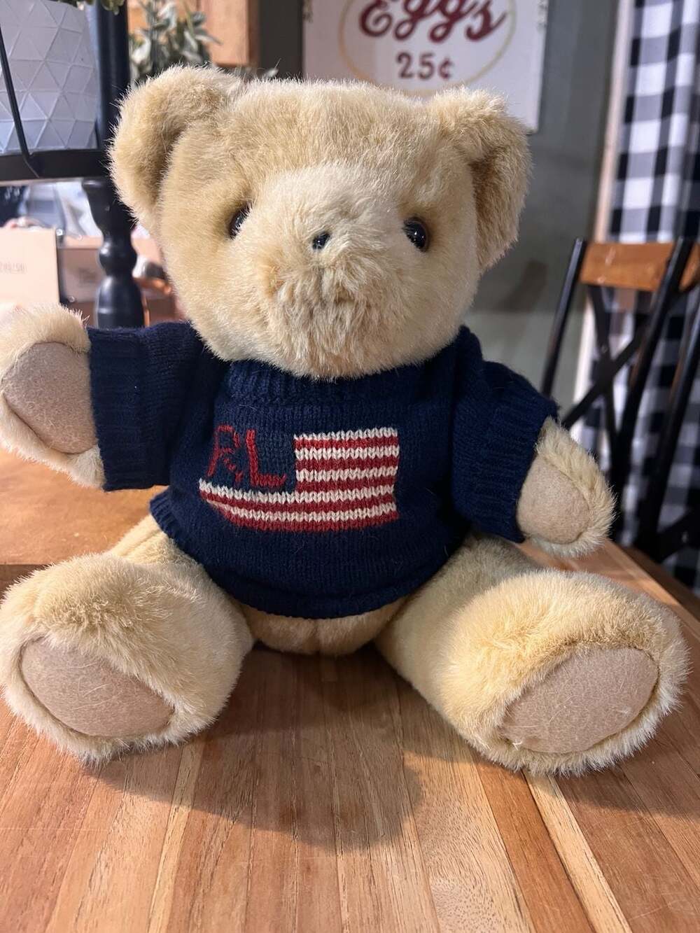 Vintage 1996 Ralph Lauren Polo Bear Plush Stuffed Animal in USA Flag Sweater